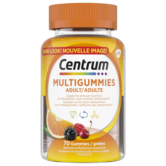 Centrum MultiGummies, Adult Multivitamins/Minerals Gummies for Men & Women, Cherry, Berry, and Orange Flavour, 70 Count (Packaging May Vary)