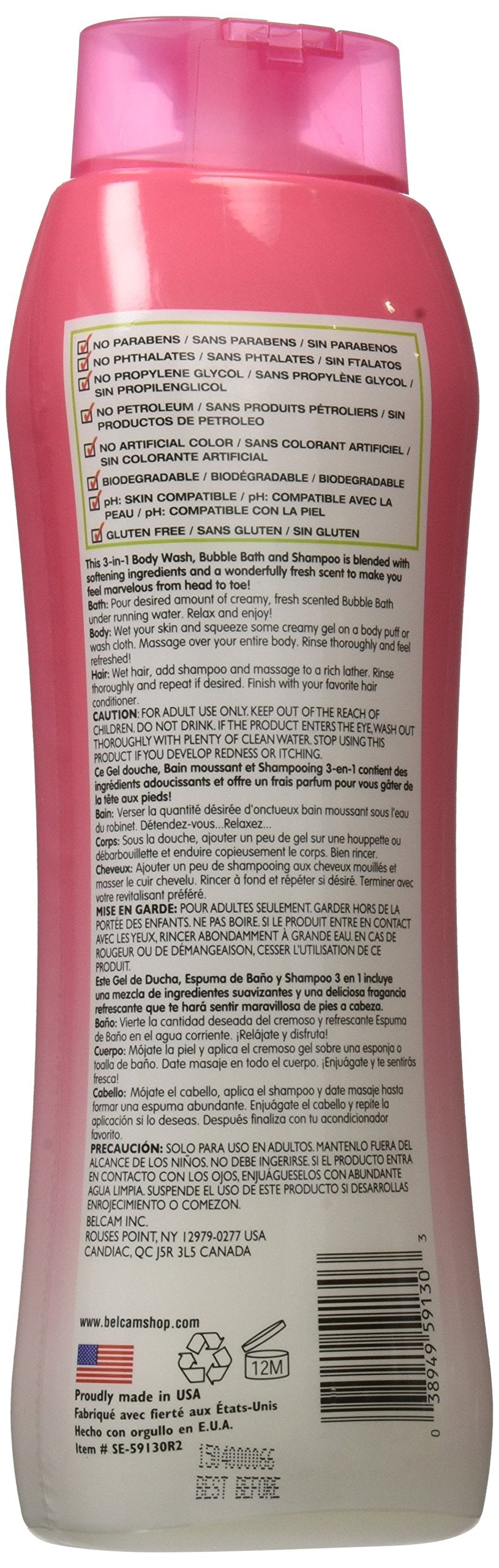Belcam Bath Therapy 3 in 1 Body Wash, Bubble Bath and Shampoo, Strawberries and Cream, 32 Fluid Ounce