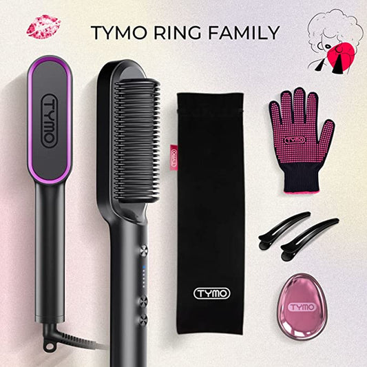 TYMO Hair Straightener Brush, Hair Iron with Built-in Comb, Fast Heating & 5 Temp Settings & Anti-Scald