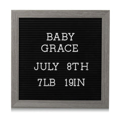 Pearhead 10" x 10" Letterboard, Rustic Nursery, Message Board, Baby Announcement Sign, Dark Gray