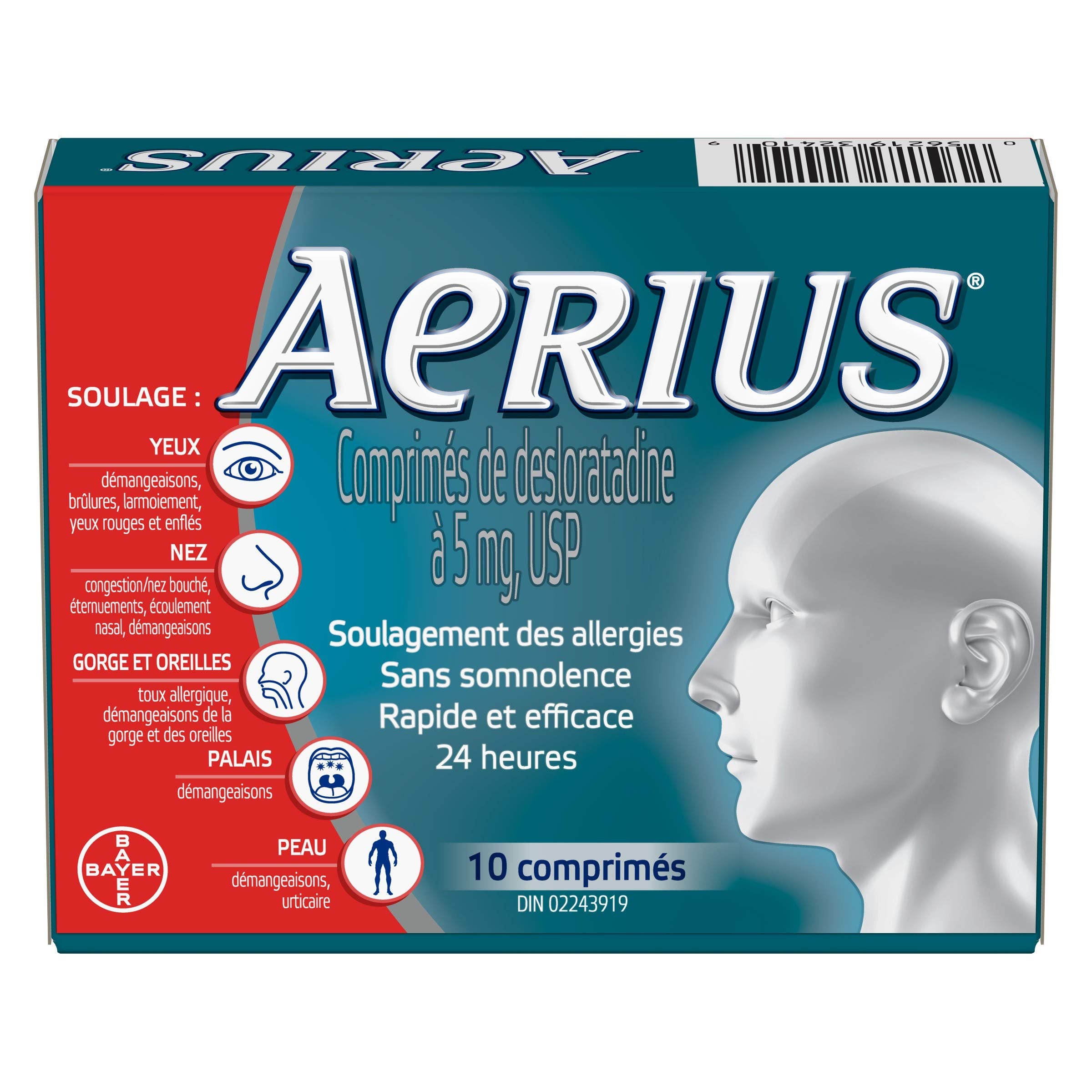 Aerius Allergy Medicine, Fast Relief, 24-Hour, Non-Drowsy, 15 Symptoms, 10 Tablets