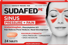Sudafed PE Sinus Pressure + Pain Relief Maximum Strength Non-Drowsy Decongestant, 24 Count
