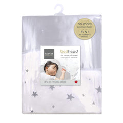 Kushies Crib Sheet Flannel with Satin Cloud Grey Feathers