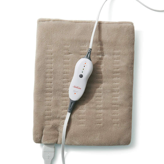 Sunbeam Premium Standard Size Heating Pad with Compact Storage, Moist Heatig Pad, Beige