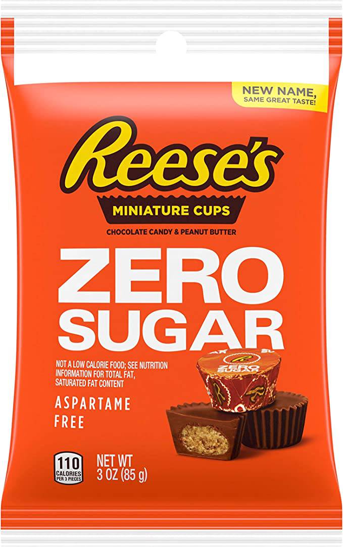 REESE'S Zero Sugar Miniatures Chocolate Peanut Butter Cups Candy, Bulk, Individually Wrapped, 3 oz Bags