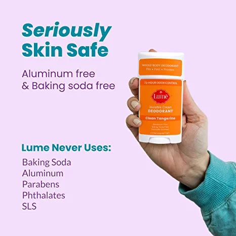 Lume Whole Body Deodorant Cream Clean Tangerine Skin Safe 72Hr Odor Control  3oz