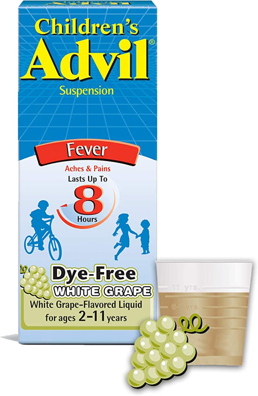 Children's Advil Pain Reliever and Fever Reducer, Dye Free Children's Ibuprofen for Pain Relief, Liquid Ibuprofen for Children, White Grape - 4 Fl Oz