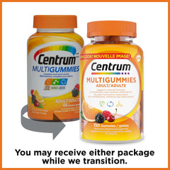 Centrum MultiGummies, Adult Multivitamin Multivitamins/Minerals Gummies for Men & Women, Cherry, Berry, and Orange Flavour, 150 Count (Packaging May Vary)