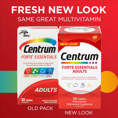 Centrum Adult Forte Essentials Mulitvitamins/Minerals Supplement for Men & Women, 60 Tablets (Packaging May Vary)