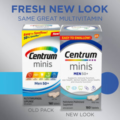 Centrum Men 50 Plus Multivitamins/Minerals Supplement for Men 50+, 160 Mini Tablets