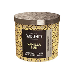 Candle-lite Premium Vanilla Sun Scent, 14 oz. 3-Wick Aromatherapy Candle with up to 45 Hours of Burn Time, Yellow
