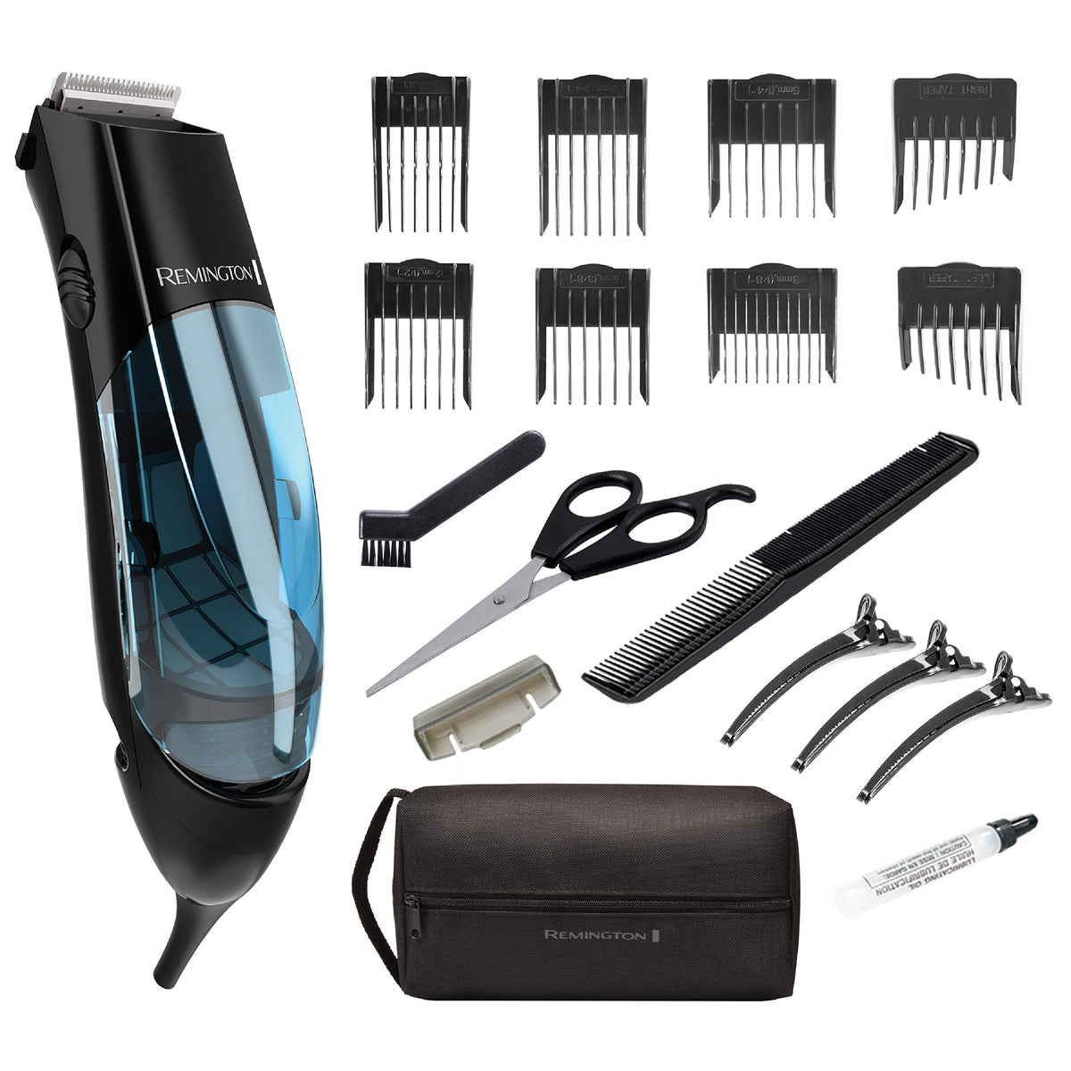 Remington Vacuum Trimmer and Hair Clipper, 18-Piece Vacuum Haircut Kit, Easy Cleanup, HKVAC2000B