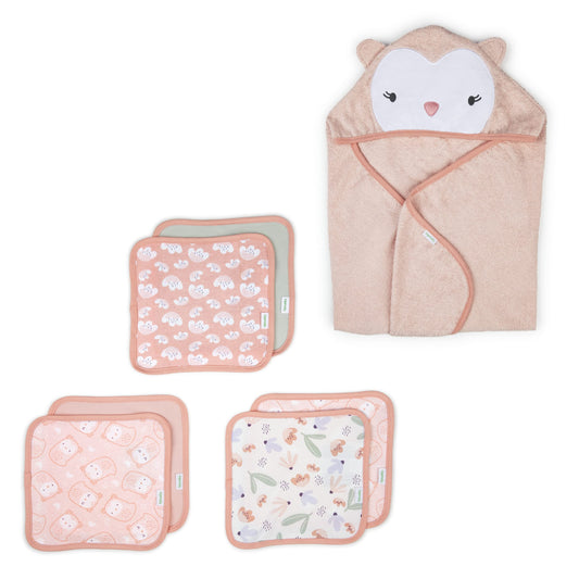 Ingenuity Clean & Cuddly™ Hooded Character Towel - EDI™ & Clean & Cuddly™ 6-Pack Terry Washcloth Set - EDI™