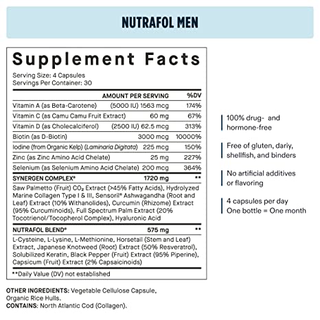 Nutrafol Men Hair Growth Supplement Clinically Effective for Visibly Thicker Hair and Scalp Coverage (1-Month Supply)