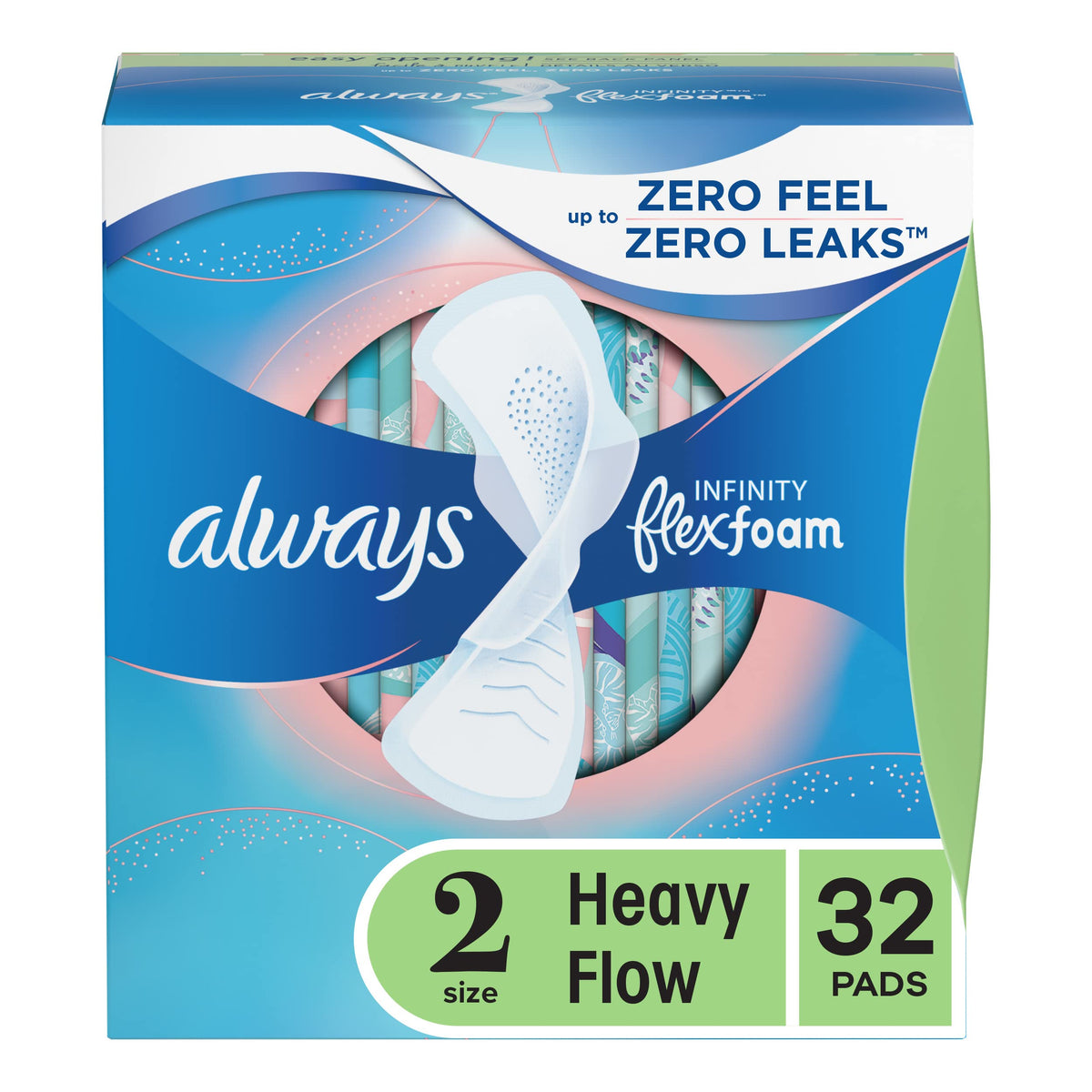 Always Infinity FlexFoam Pads For Women, Size 2, 32 count (Pack of 2)