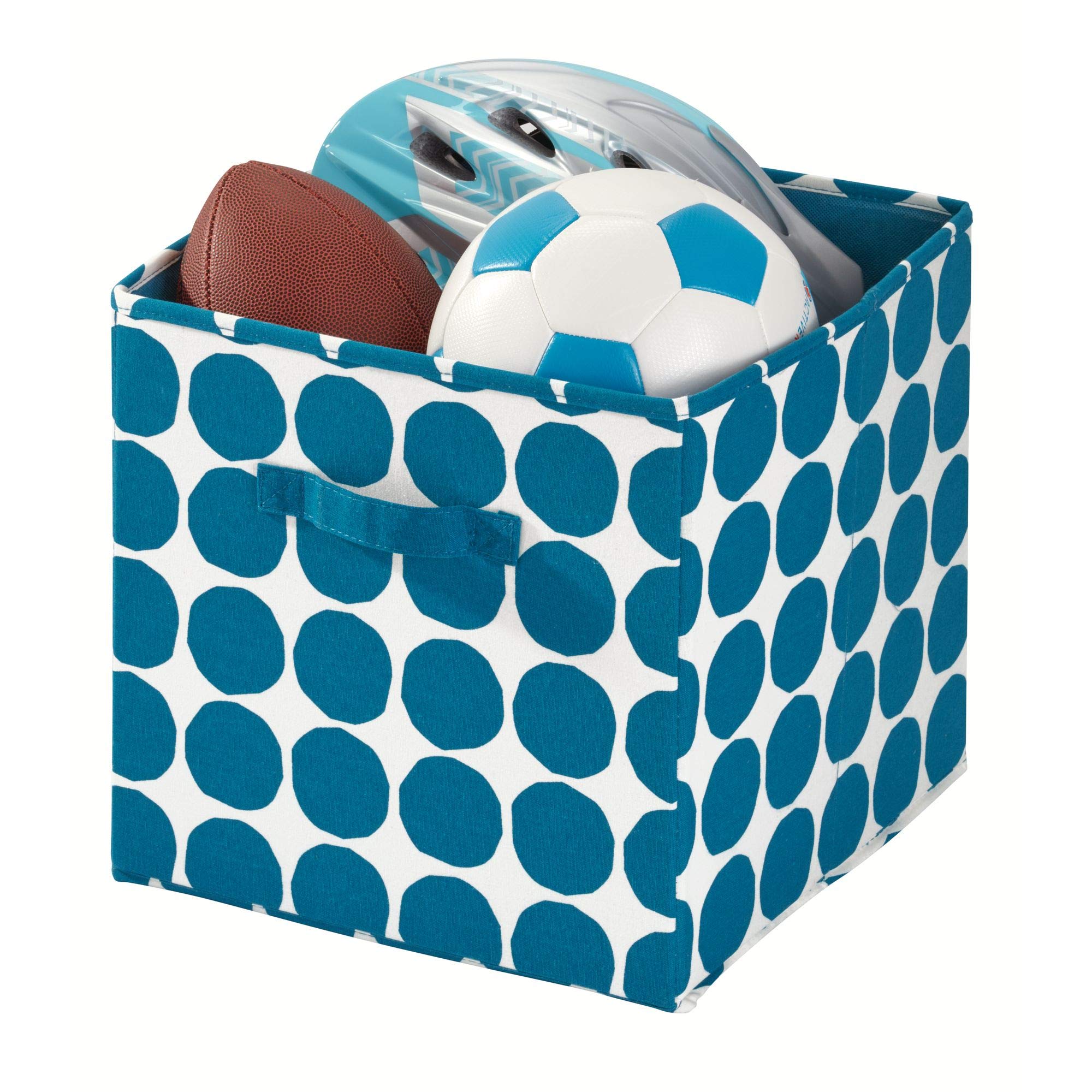 iDesign Dot Fabric Storage Cube Bin, Medium Basket Container with Dual Side Handles for Closet, Bedroom, Toys, Nursery - Blue