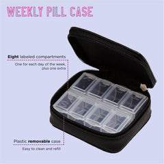 Miamica Women's Pill Case Trendy"Daily Dose" Pill Organizer Box, Black, One Size, Black Saffiano Pill Case Travel, Daily Dose