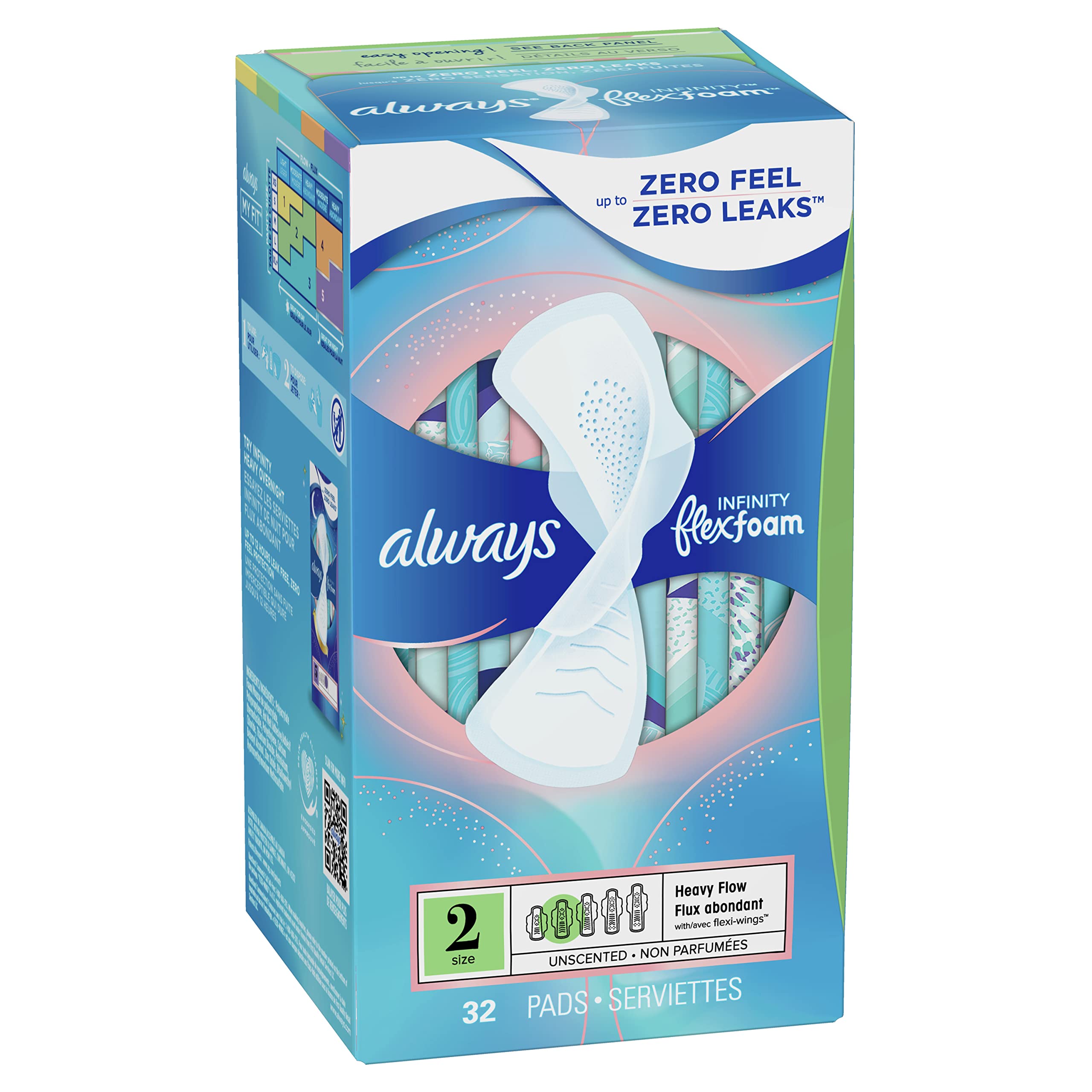 Always Infinity FlexFoam Pads For Women, Size 2, 32 count (Pack of 2)