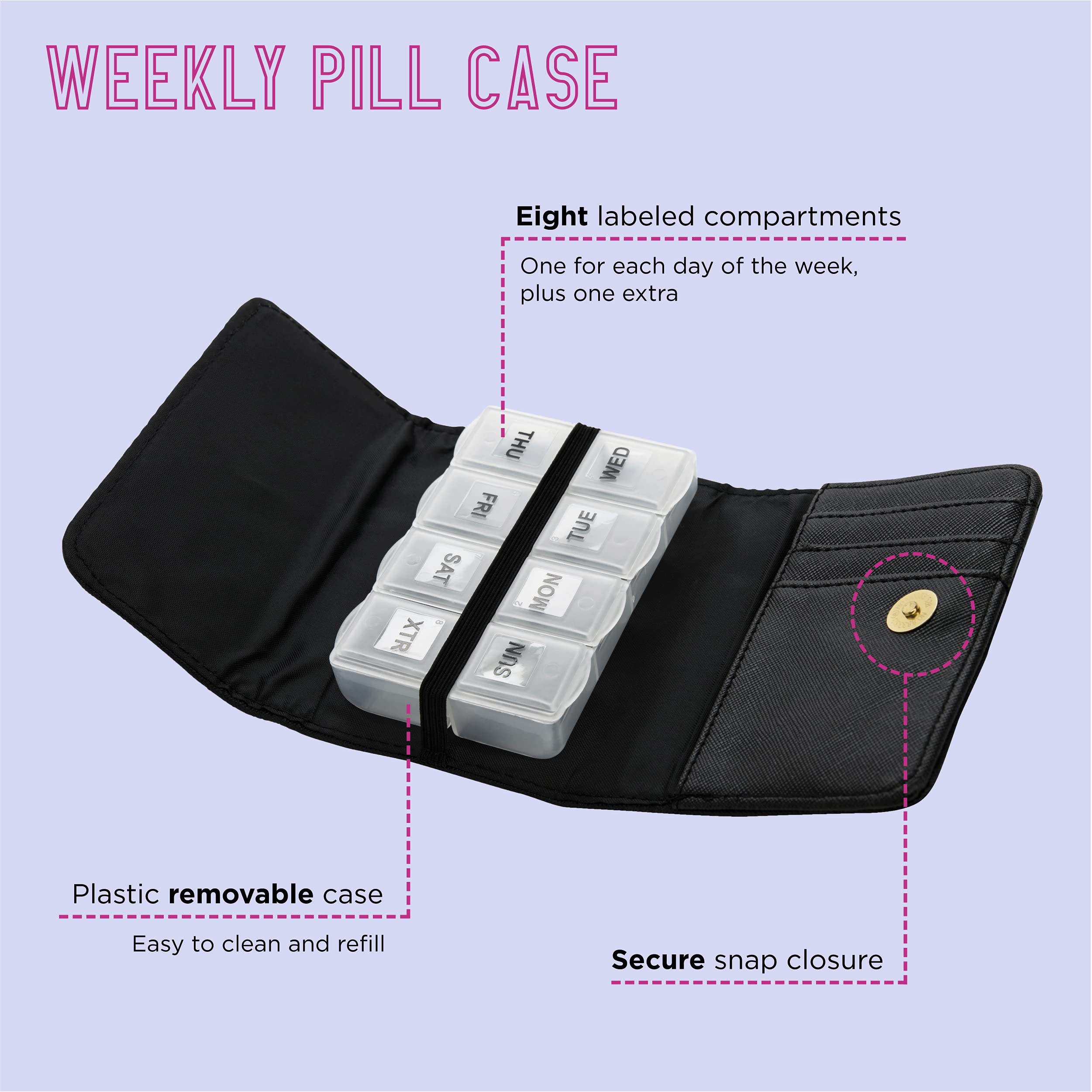 Miamica Snap Pill Case, Black, One Size, Miamica “my Pills” Snap Pill Case