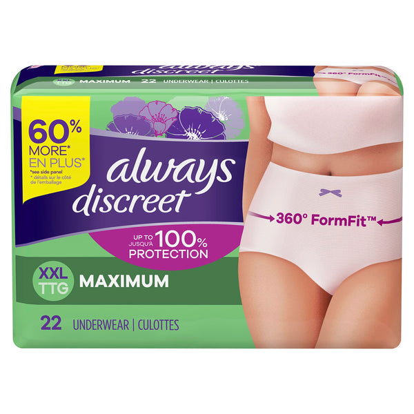 Always Discreet Boutique, Incontinence & Postpartum Underwear For Women,  Maximum Protection, Large, 10 Count
