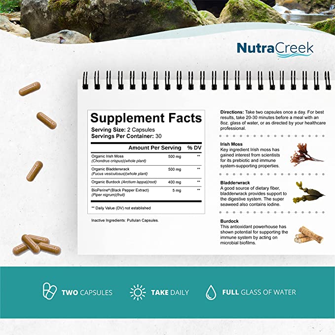 NutraCreek Sea Moss | 1 Month of Bladderwrack and Sea Moss Pills - 60 Capsules