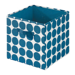iDesign Dot Fabric Storage Cube Bin, Medium Basket Container with Dual Side Handles for Closet, Bedroom, Toys, Nursery - Blue
