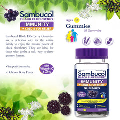 Sambucol Black Elderberry Immunity Gummies | Immune Support & Antioxidant | Quickly Relieves Cold & Flu Symptoms | Ideal for Families | Gluten Free | 30 Gummies