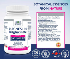 Orthomolecular Essentials - Magnesium Bisglycinate Complex 200mg, 250 Veggie Caps - Elemental Magnesium for Sleep and Anxiety - Bone Health and Muscle Cramp Relief - Calm Magnesium Complex Supplement