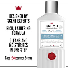 Cremo Shampoo & Conditioner, 2-in-1, Juniper & Eucalyptus, Clean & Nourish Hair, 16 oz