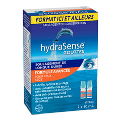 HydraSense Advanced Eye Drops, For Dry Eyes, Preservative Free, Naturally Sourced Lubricant, With Provitamin B5, Home and Away Twin Pack (2 x 10 mL), 20 mL