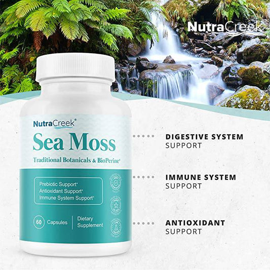 NutraCreek Sea Moss | 1 Month of Bladderwrack and Sea Moss Pills - 60 Capsules - Zecoya