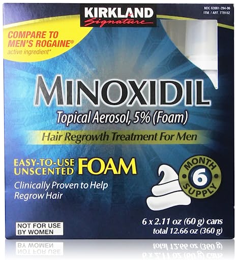Kirkland Signature Hair Regrowth Treatment 5% Minoxidil Foam for Men, 2.13 fl. oz, 6-pack (6 Month Supply)