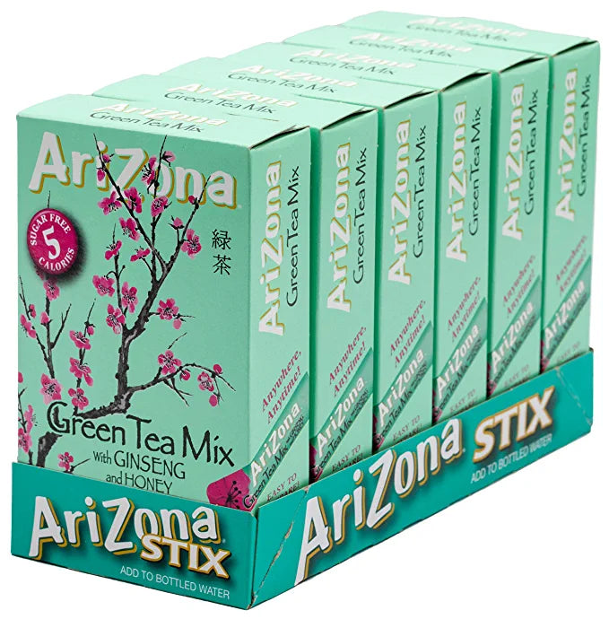 AriZona Green Tea with Ginseng Iced Tea Stix Sugar-Free, Low Calorie Single Serving Drink Powder Packets, Just Add Water for a Deliciously Refreshing Iced Tea Beverage, 10 Count, Pack of 6