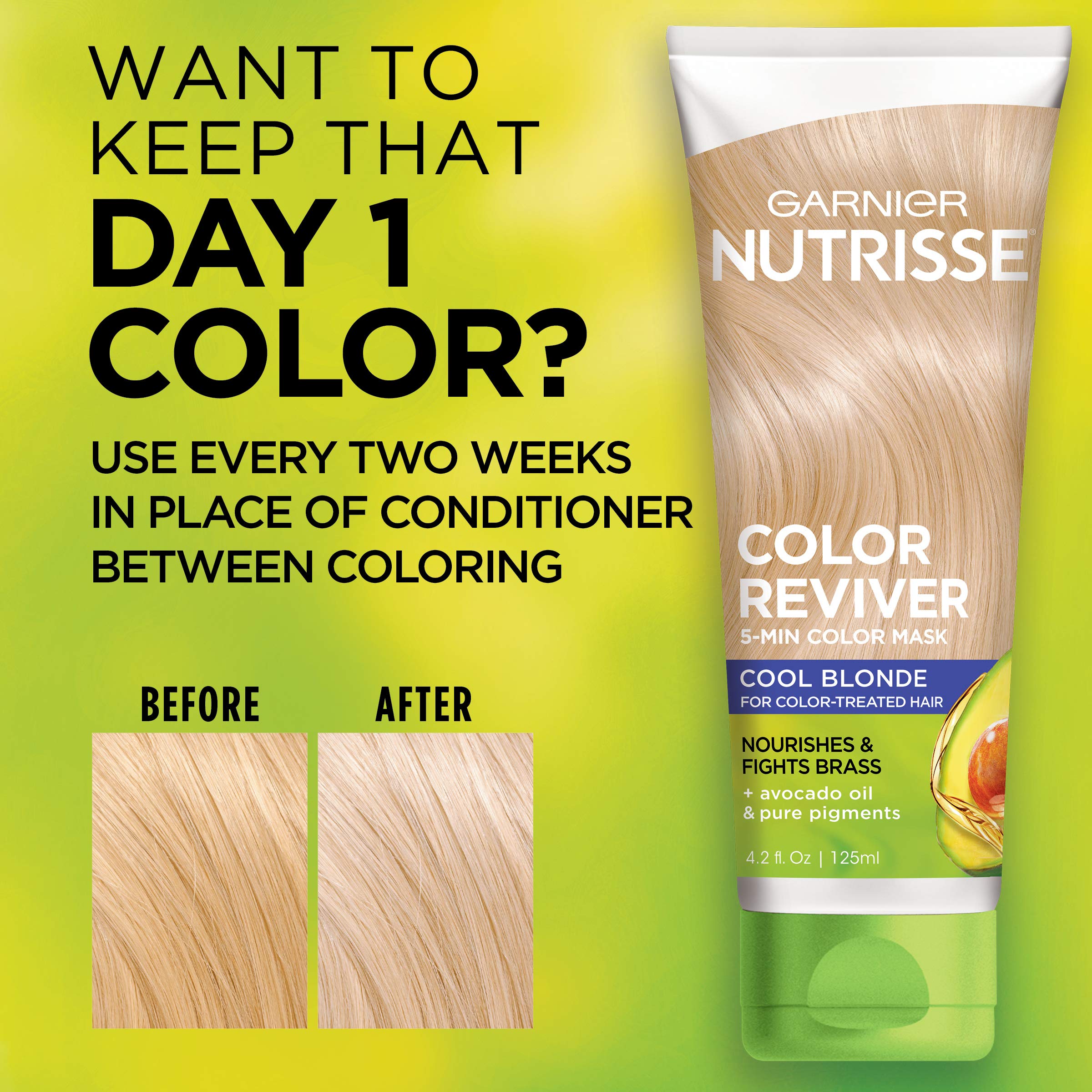 Garnier Nutrisse 5 Minute Nourishing Color Hair Mask with Triple Oils Delivers Day 1 Color Results, for Color Treated Hair, Cool Blonde, 4.2 fl. oz.