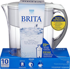 Brita® Large 10 Cup Water Filter Pitcher with 1 Standard Filter, BPA Free, Grand, White - Zecoya