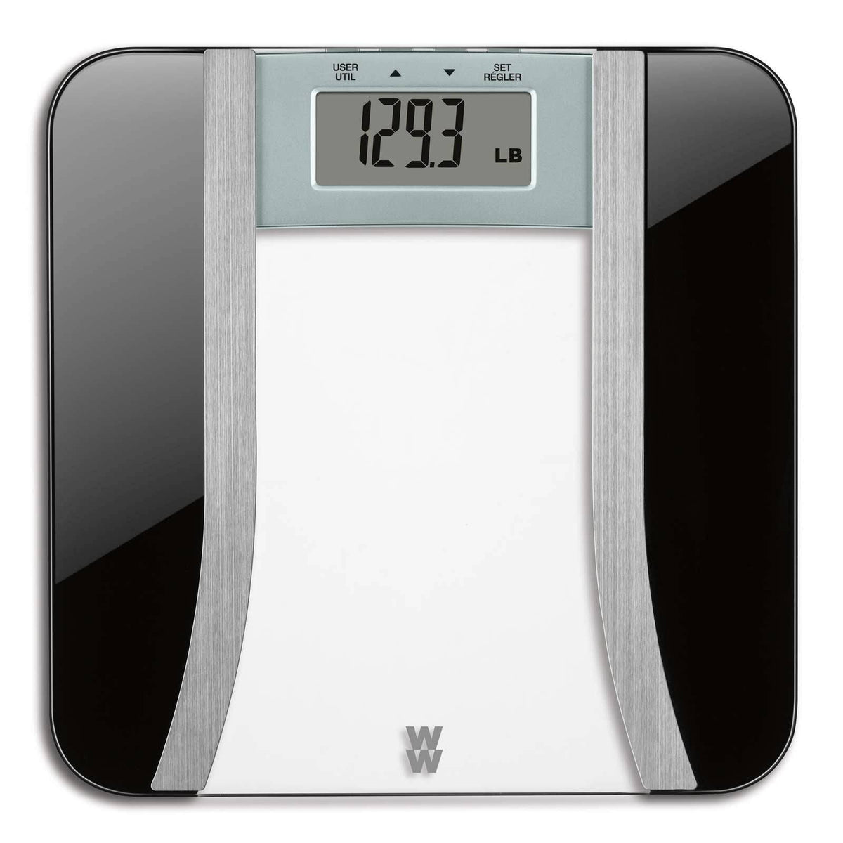 Glass Body Analysis Scale, Large platform 12.6” x 12.6” , White/Black/Silver