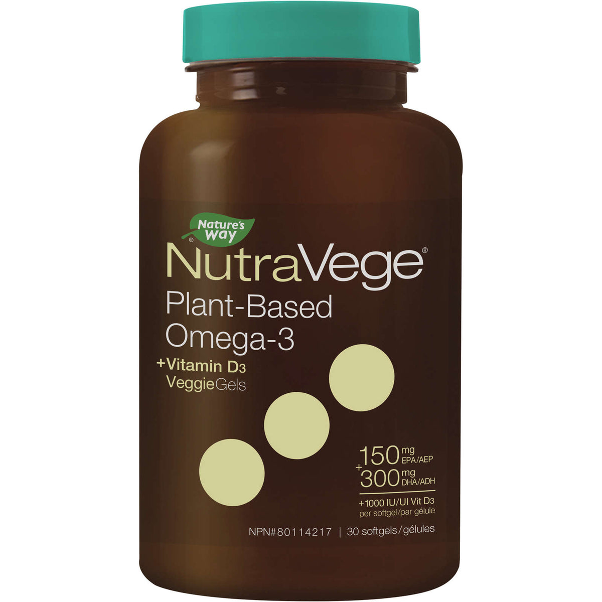 NutraVege Omega-3 +D, Plant-Based VeggieGels, Fresh Mint / 30 softgels