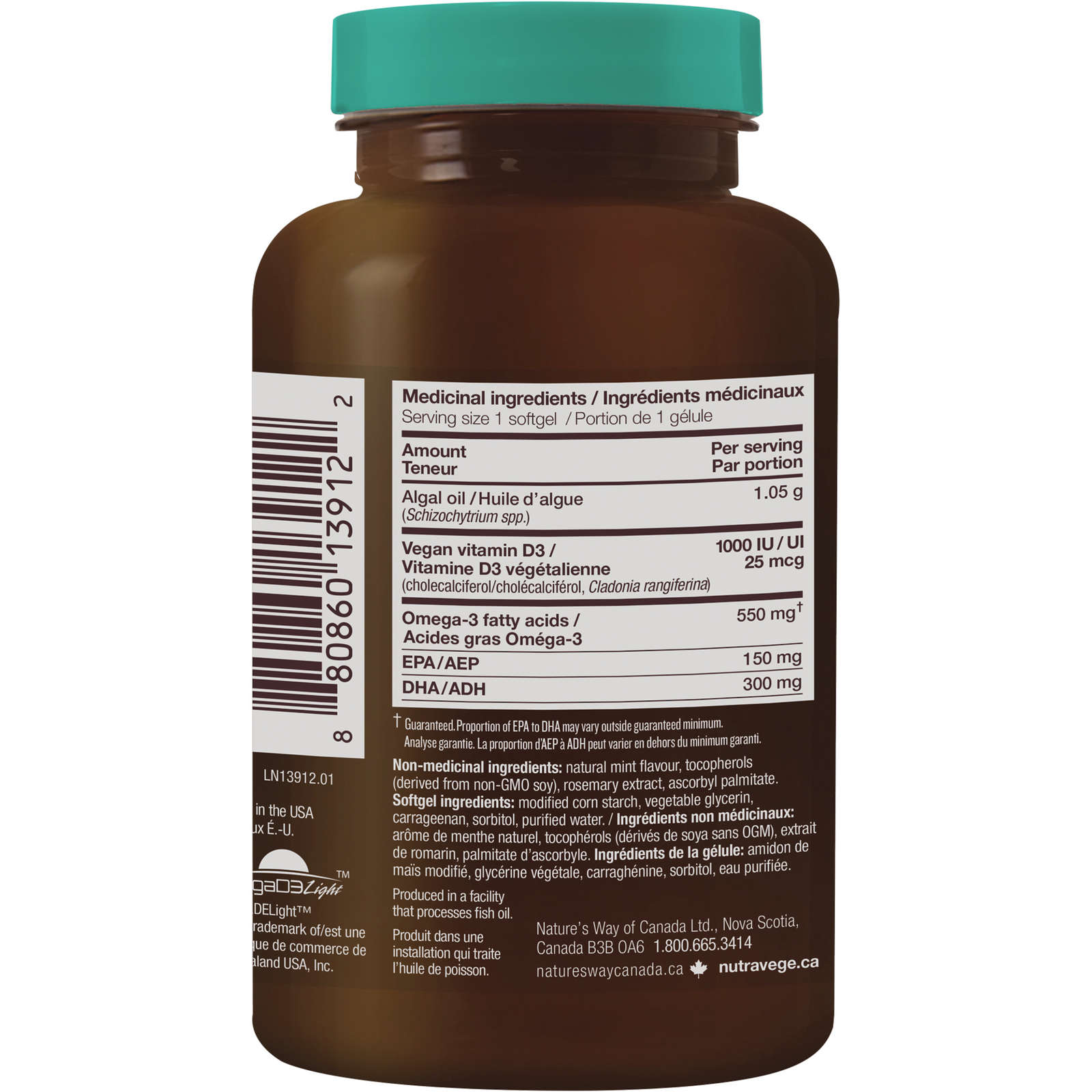 NutraVege Omega-3 +D, Plant-Based VeggieGels, Fresh Mint / 30 softgels